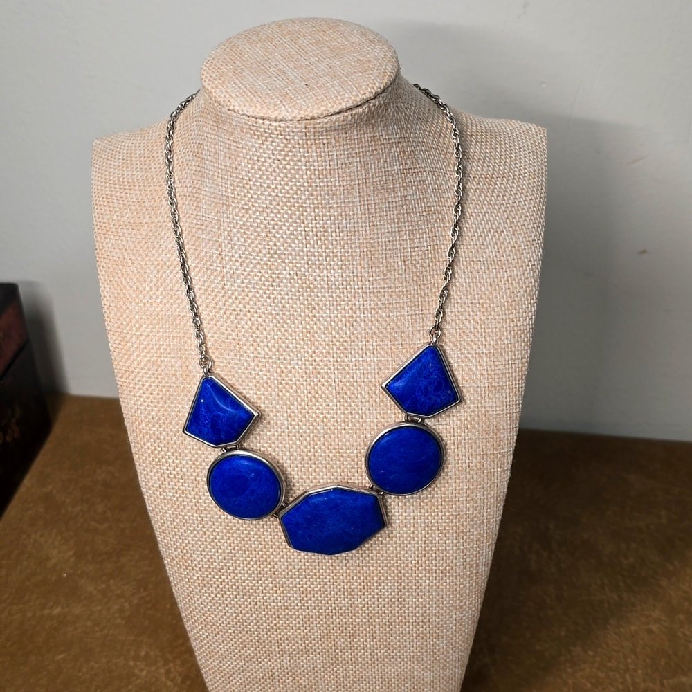 Lucky Brand Blue Stone Geometric Statement Necklace